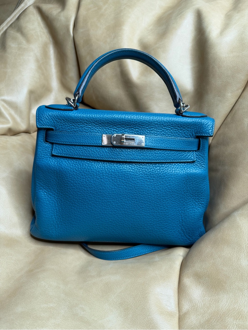 Hermes Kelly 28 Blue Taurillon Clemence Leather